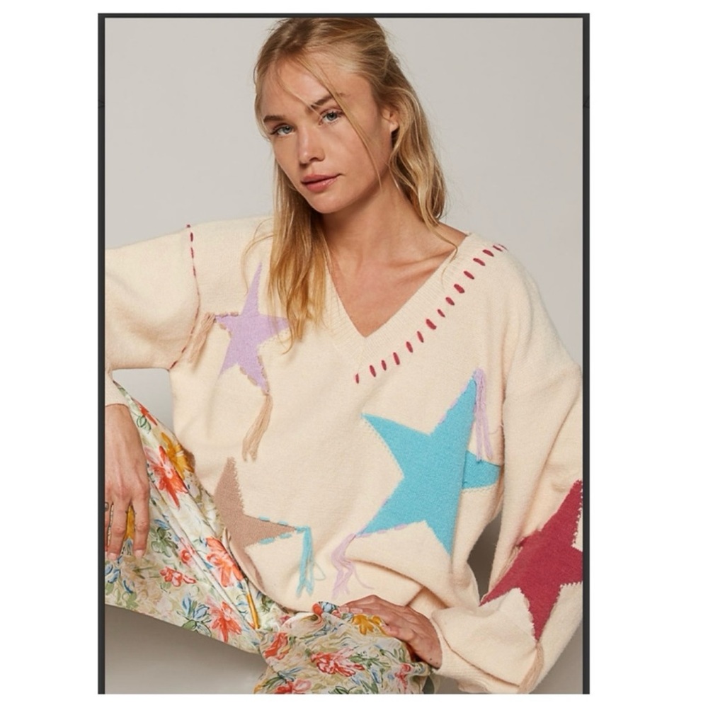 Pol Star Patterned V-Neck Multicolor Sweater - image 6